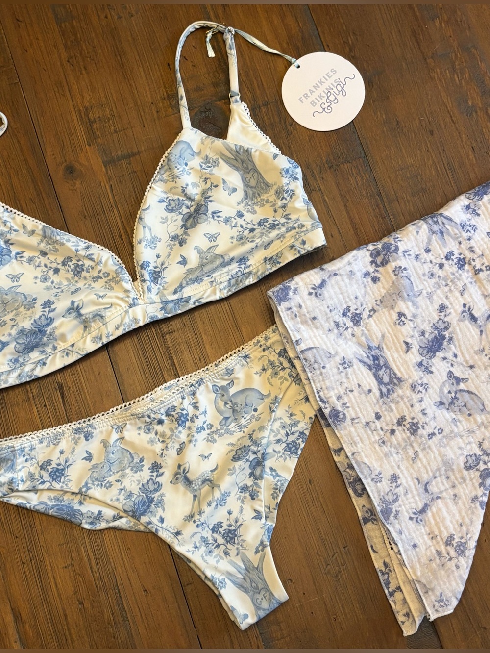 NWT Frankie’s bikinis x Gigi HADID blue fawn bikini and head scarf set